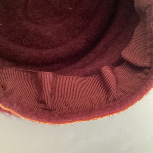 Italian Wool Felt Sculptural Beret Cloche Hat Burgundy Orange Trim Avant Garde - Picture 9 of 14